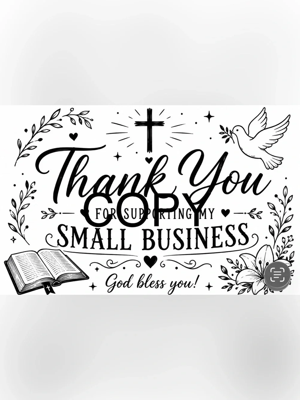 100 Faith Based Thank You Small Business Labels | Christian Black & White